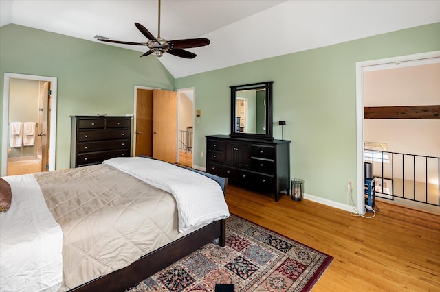 35 David Rd, Somers, NY 10589 - bedroom with wood finished floors, high vaulted ceiling, a ceiling fan, and ensuite bath