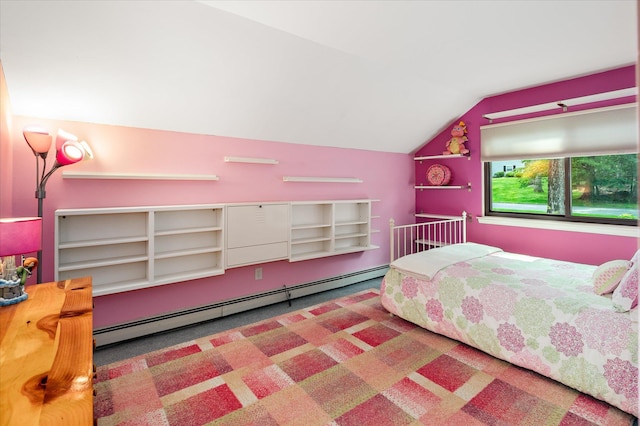 35 David Rd, Somers, NY 10589 - bedroom featuring baseboard heating, vaulted ceiling, and carpet