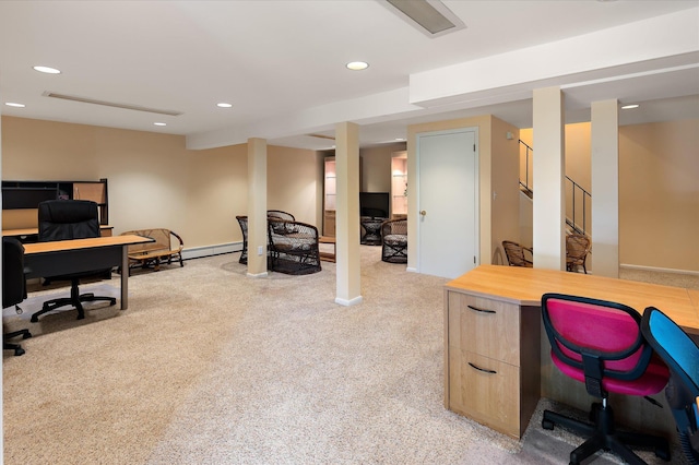 35 David Rd, Somers, NY 10589 - office with recessed lighting, light carpet, and a baseboard heating unit