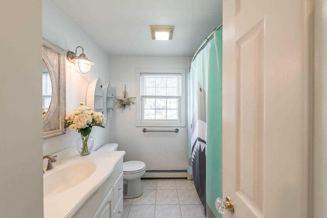 12 Dwyer Ln, Wappingers Falls, NY 12590 - full bath featuring a baseboard radiator, vanity, tile patterned floors, and curtained shower