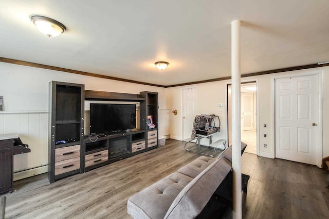 12 Dwyer Ln, Wappingers Falls, NY 12590 - living area with wood finished floors, a baseboard radiator, and crown molding