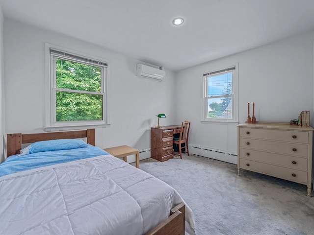 20 Fairmount Blvd, Garden City, NY 11530 - bedroom with a wall mounted air conditioner, baseboard heating, multiple windows, and carpet flooring