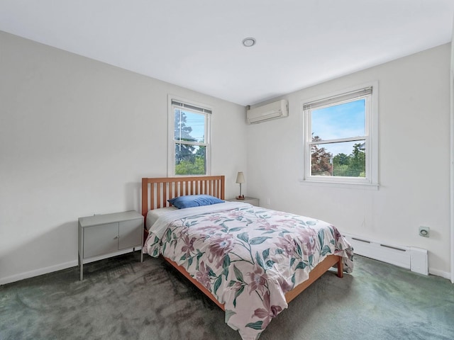 20 Fairmount Blvd, Garden City, NY 11530 - carpeted bedroom with an AC wall unit, baseboard heating, and multiple windows