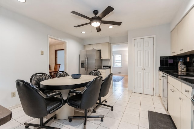 9 Westlyn Dr, Bardonia, NY 10954 - dining space featuring ceiling fan, recessed lighting, and light tile patterned flooring