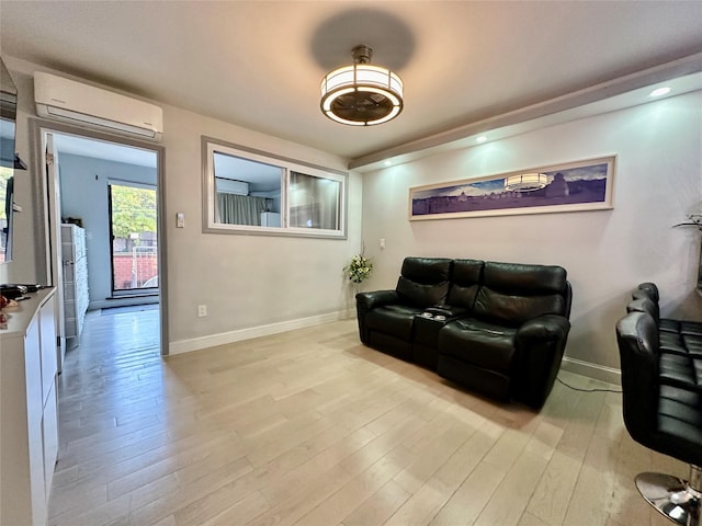 87-14 57th Rd Unit 1A, Elmhurst, NY 11373 - living room with a wall mounted AC, wood finished floors, and recessed lighting