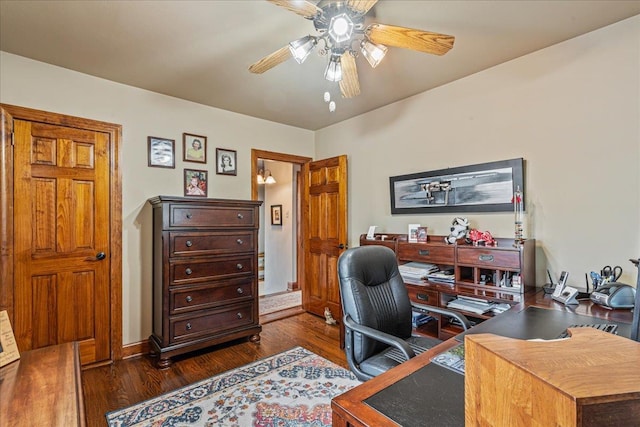 163-50 25th Dr, Flushing, NY 11358 - office with ceiling fan and dark wood-type flooring