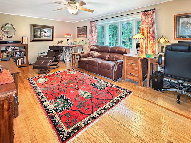 222 Beechwood Ave, Poughkeepsie, NY 12601 - living area featuring crown molding, ceiling fan, and wood finished floors