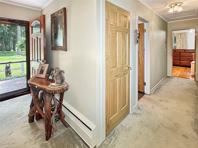 222 Beechwood Ave, Poughkeepsie, NY 12601 - hall featuring carpet floors and ornamental molding
