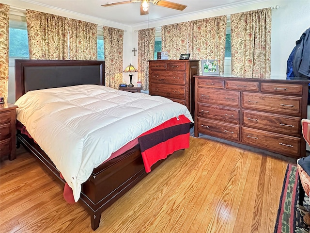 222 Beechwood Ave, Poughkeepsie, NY 12601 - bedroom featuring light wood finished floors, ornamental molding, and a ceiling fan