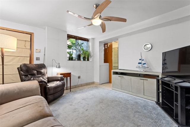 4204 64th St, Woodside, NY 11377 - living room with ceiling fan and light colored carpet