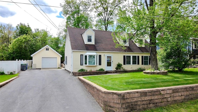21 Maple Dr, Middletown, NY 10940 - cape cod house with a garage, an outdoor structure, driveway, and roof with shingles