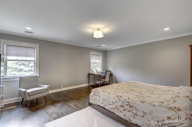 28 Weir Ln, Locust Valley, NY 11560 - bedroom with dark wood finished floors, crown molding, and recessed lighting