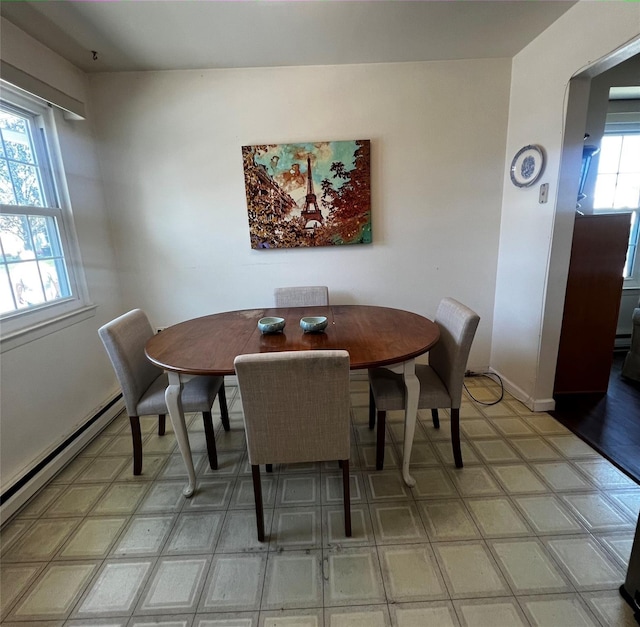 60 Revere Dr, Sayville, NY 11782 - dining room featuring light floors and a baseboard heating unit