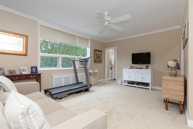 18 Channing Pl Unit 2R, Eastchester, NY 10709 - living room with a ceiling fan, crown molding, and carpet
