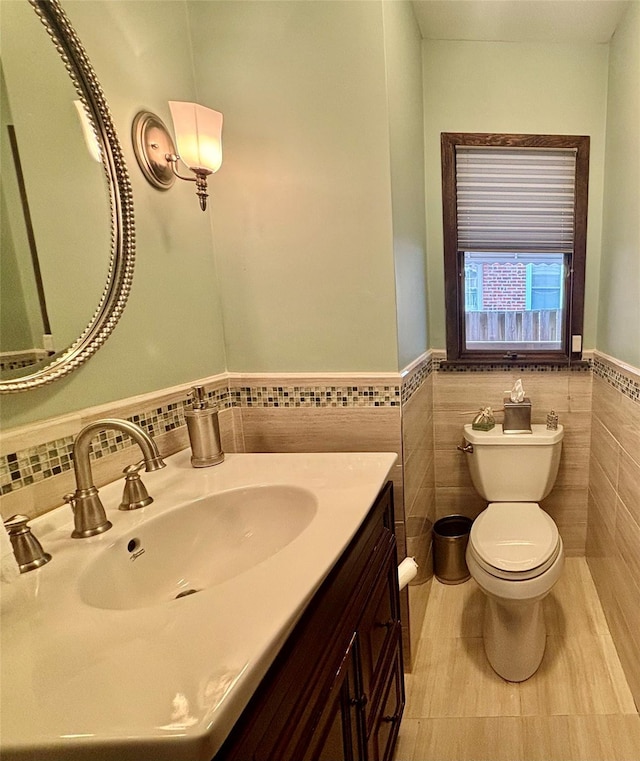 163-49 16th Ave, Whitestone, NY 11357 - half bathroom with vanity, wainscoting, and tile walls