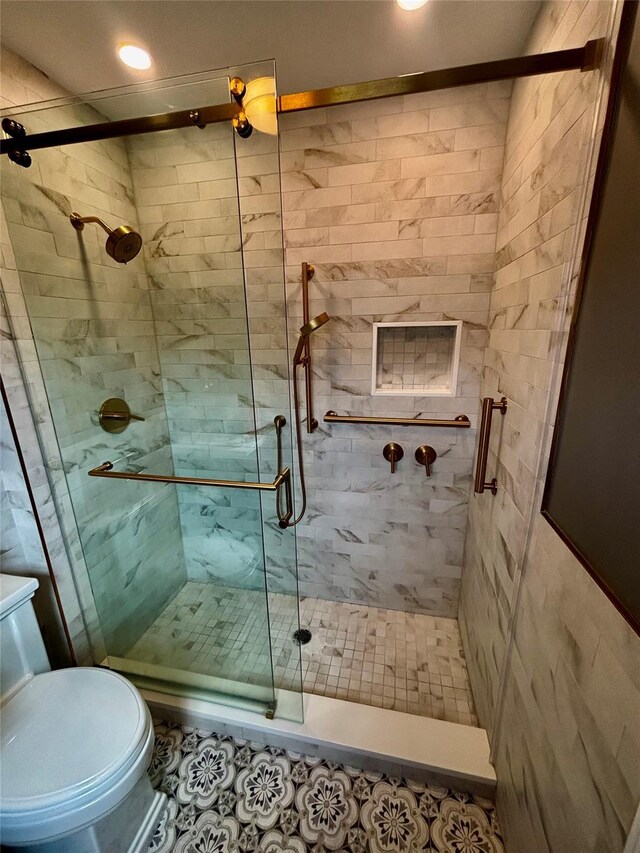 163-49 16th Ave, Whitestone, NY 11357 - full bathroom featuring a shower stall, tile patterned flooring, and recessed lighting