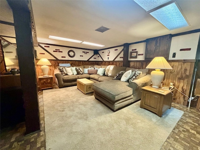 163-49 16th Ave, Whitestone, NY 11357 - living area with wood walls, wainscoting, and a skylight