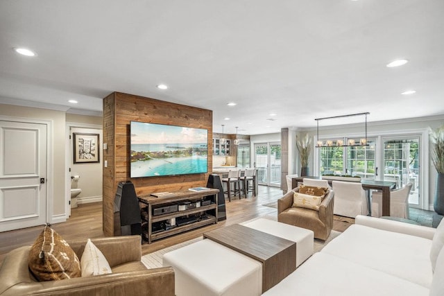 10 Pond View Ct Unit 10, Jericho, NY 11753 - living room featuring recessed lighting, light wood-style flooring, and crown molding
