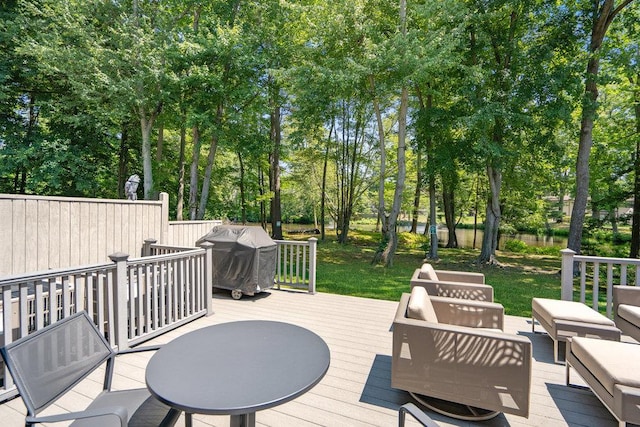 10 Pond View Ct Unit 10, Jericho, NY 11753 - deck featuring grilling area, an outdoor hangout area, and view of scattered trees