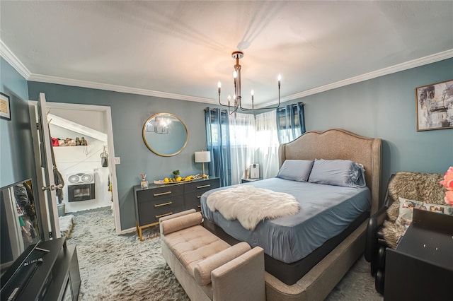105 Graywood Ct, West Islip, NY 11795 - bedroom featuring carpet, a chandelier, and ornamental molding