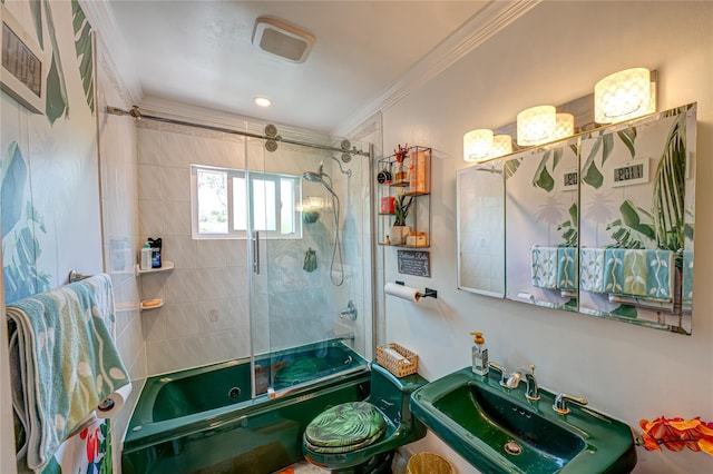 105 Graywood Ct, West Islip, NY 11795 - full bath with ornamental molding and combined bath / shower with glass door