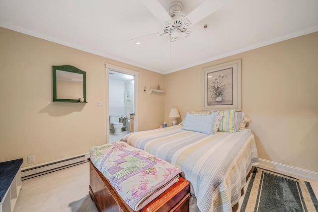 903 Constance Ln, Port Jefferson Station, NY 11776 - bedroom featuring a baseboard radiator, crown molding, ensuite bathroom, a ceiling fan, and recessed lighting
