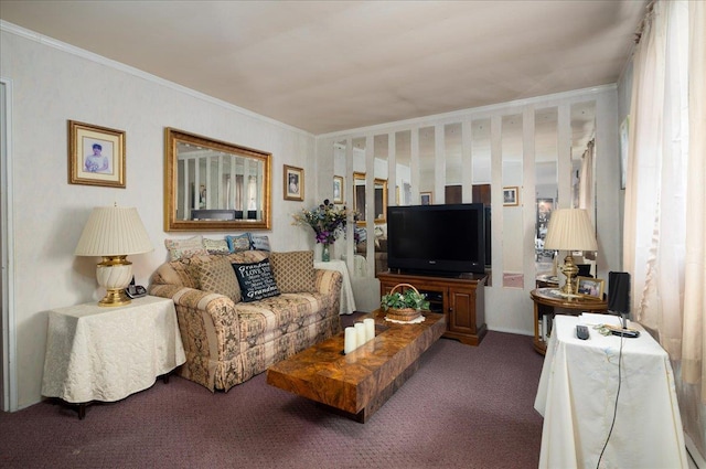 30 Nims Ave, West Babylon, NY 11704 - living room featuring crown molding and carpet floors