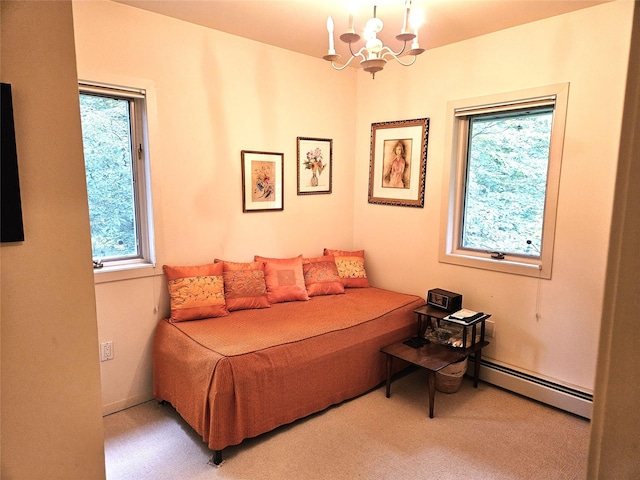 5 Sophia St, Monsey, NY 10952 - bedroom featuring baseboard heating, a chandelier, and carpet