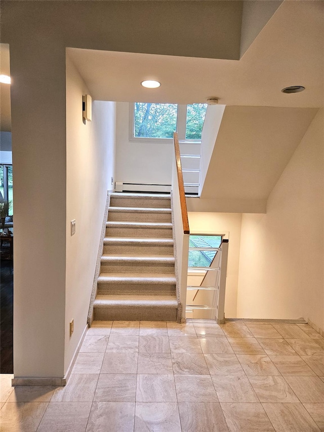 5 Sophia St, Monsey, NY 10952 - staircase with baseboard heating, healthy amount of natural light, and recessed lighting