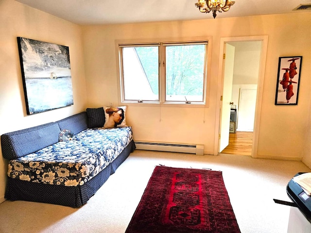 5 Sophia St, Monsey, NY 10952 - bedroom featuring baseboard heating, carpet, and a chandelier