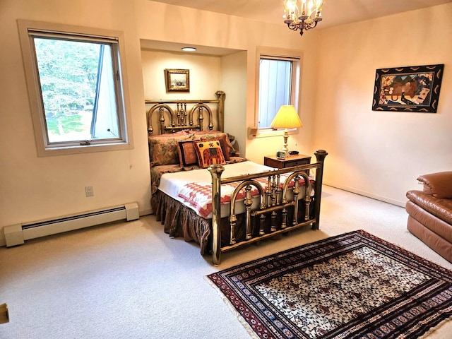 5 Sophia St, Monsey, NY 10952 - bedroom featuring baseboard heating, carpet, and a chandelier