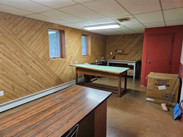 5 Sophia St, Monsey, NY 10952 - game room featuring a drop ceiling, wood walls, and baseboard heating