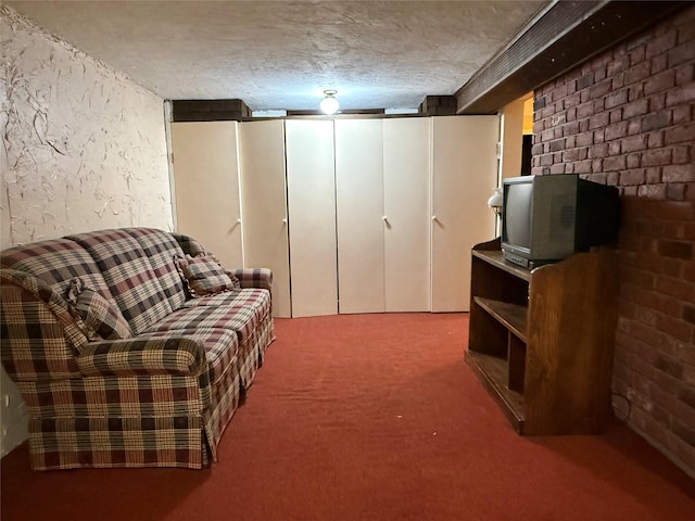 59-47 69th Ln Unit A, Maspeth, NY 11378 - living area featuring carpet, a textured ceiling, and a wood stove
