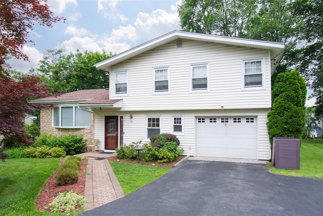 38 Balmoral Cres, White Plains, NY 10607 - view of front of property with a garage, asphalt driveway, and a front yard