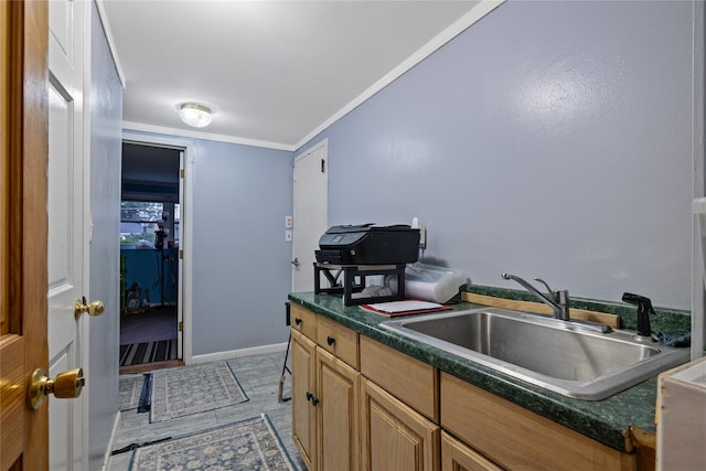 8 Valley View Ter, Suffern, NY 10901 - kitchen featuring dark countertops and crown molding