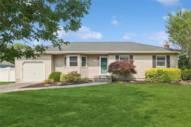 166 Williams Way S, Baiting Hollow, NY 11933 - ranch-style home featuring an attached garage, asphalt driveway, and a chimney