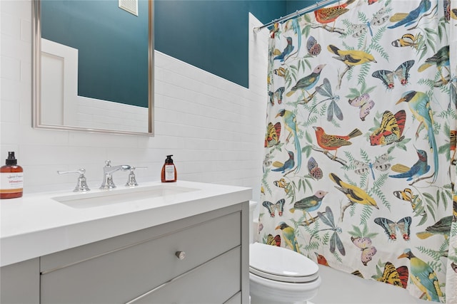 166 Williams Way S, Baiting Hollow, NY 11933 - bathroom with vanity, curtained shower, and decorative backsplash