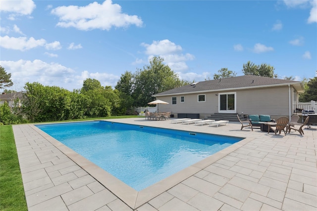 166 Williams Way S, Baiting Hollow, NY 11933 - outdoor pool featuring entry steps, a patio area, outdoor lounge area, and outdoor dining space
