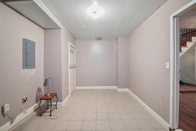 114 Cone Ave, Central Islip, NY 11722 - spare room featuring electric panel, light tile patterned floors, and stairs