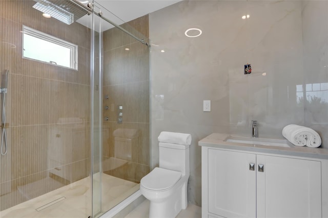 10 Locust St, Hicksville, NY 11801 - bathroom with a stall shower, vanity, and tile walls