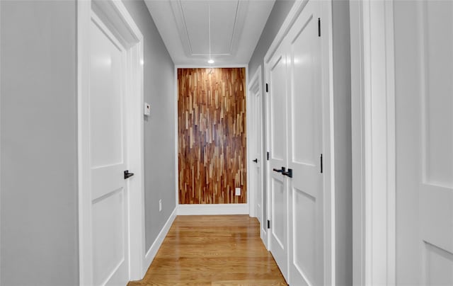 10 Locust St, Hicksville, NY 11801 - hallway with attic access, recessed lighting, and light wood-type flooring