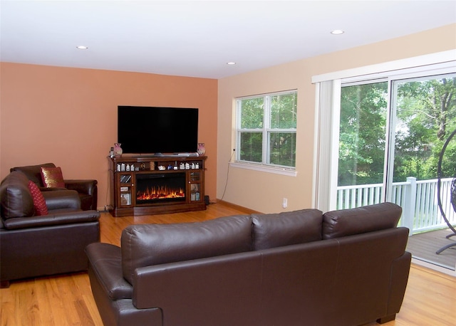 54 Gatelot Ave, Lake Ronkonkoma, NY 11779 - living area featuring light wood-style flooring, a glass covered fireplace, and recessed lighting