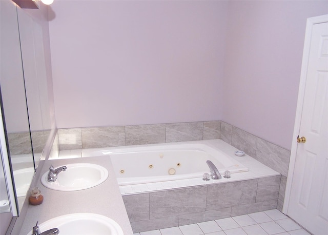 54 Gatelot Ave, Lake Ronkonkoma, NY 11779 - bathroom with a whirlpool tub, tile patterned flooring, and double vanity