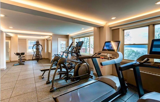 2621 Palisade Ave Unit 7K, Bronx, NY 10463 - gym with baseboards and recessed lighting