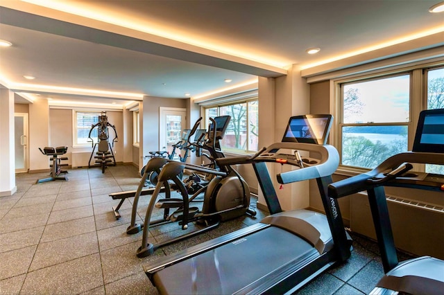 2621 Palisade Ave Unit 7K, Bronx, NY 10463 - exercise room featuring baseboards and recessed lighting
