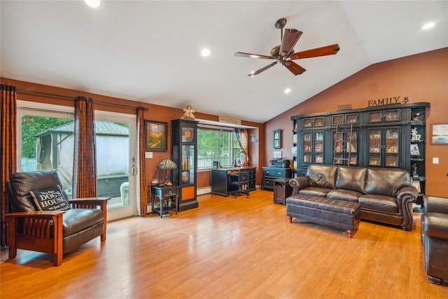 1 Angelica Ct, West Babylon, NY 11704 - living area with a ceiling fan, lofted ceiling, healthy amount of natural light, wood finished floors, and recessed lighting