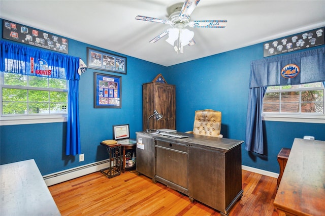 1 Angelica Ct, West Babylon, NY 11704 - office area with a baseboard heating unit, wood finished floors, and ceiling fan