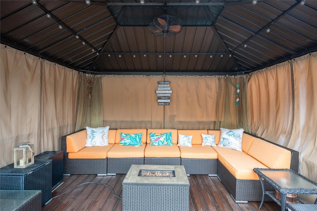 1 Angelica Ct, West Babylon, NY 11704 - wooden deck featuring an outdoor living space with a fire pit and a gazebo