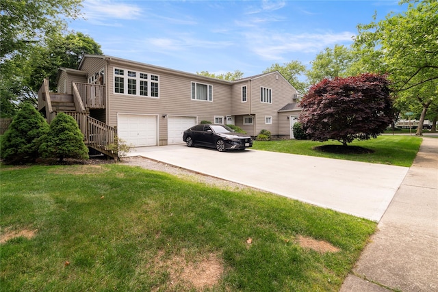 22 Pomper Dr, East Northport, NY 11731 - view of front of house featuring stairs, a garage, driveway, and a front yard