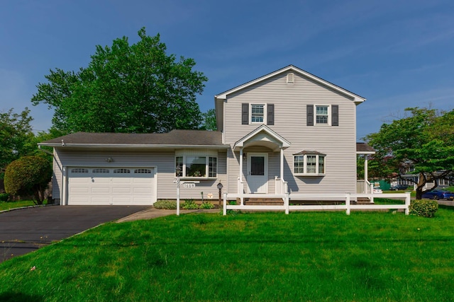 1668 Manatuck Blvd, Bay Shore, NY 11706 - traditional-style home with an attached garage, asphalt driveway, and a front lawn